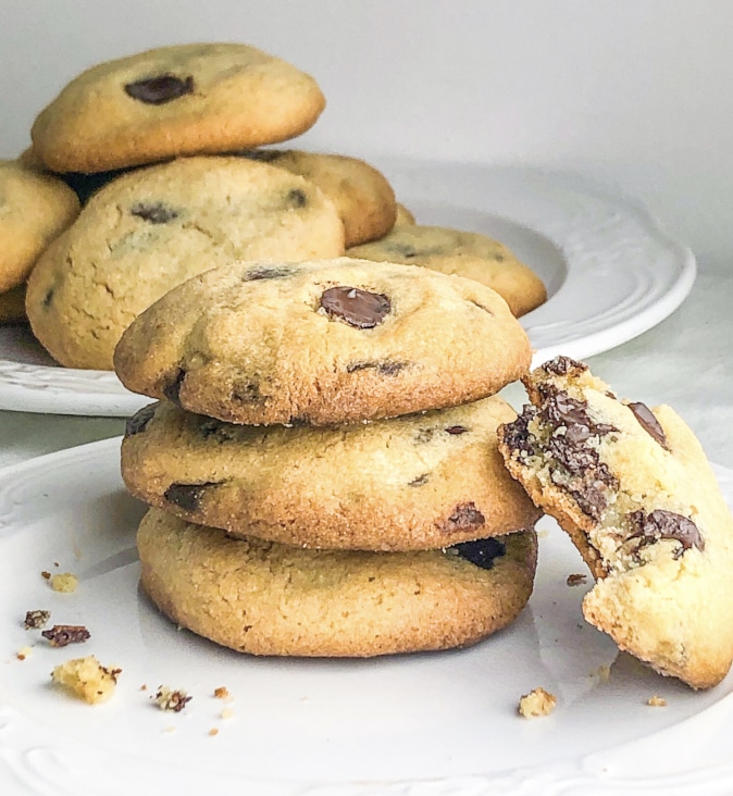 A pile of chocolate chip cookies